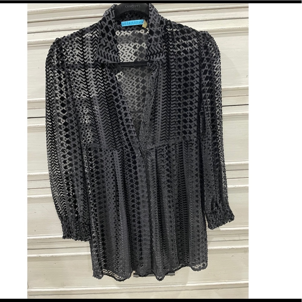 ALICE + OLIVIA velvet sheer long top